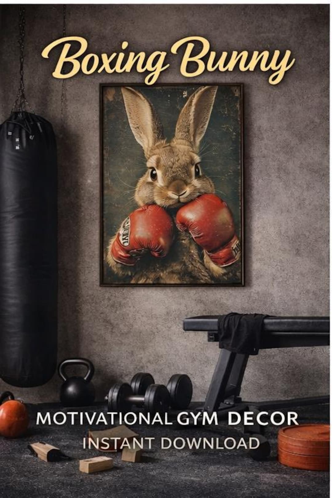 Boxing Bunny Wall Art Printable, Motivational Rabbit Poster, Cute ...