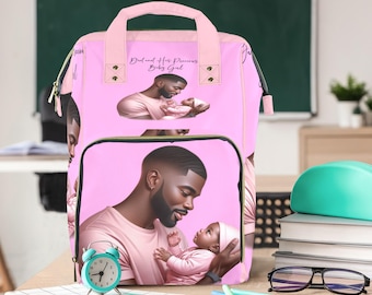 Personalized Baby Girl Diaper Bag Backpack, Pink Father Daughter Gift, Large Stylish Mommy Travel