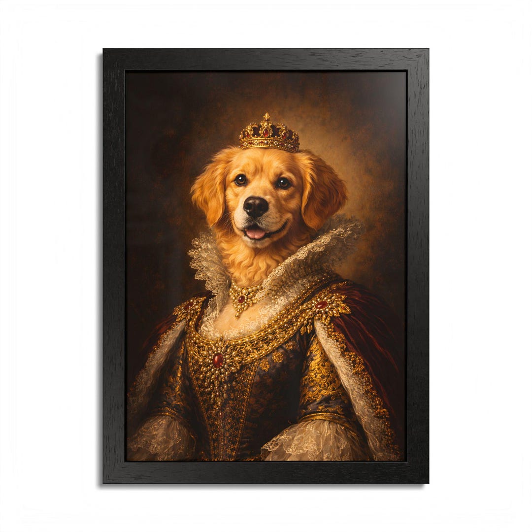 Custom Royal Dog Portrait From Photo, Queen Pet Portrait Canvas ...