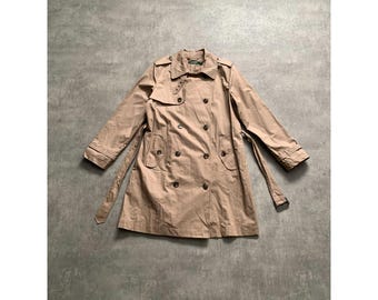 Vintage 90s Ralph Lauren Green Wool Hooded Toggle Trench Coat (L