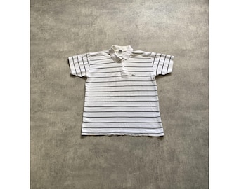 Lacoste Vit Svart Randig Pikétröja Kortärmad Klassisk Passform Storlek M-L