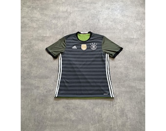 Men's Adidas Germany 2014 World Cup Winner Away Jersey Climacool Grey Black Striped Size M-L