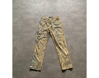 Calça jeans vintage Roberto Cavalli Y2K estilo barroco afunilado, tamanho feminino P.