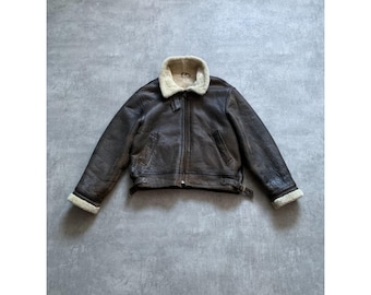 Trapper shearling mens zip echtes leder jacket mens size 56 brown