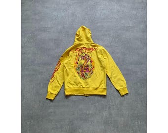 Ed Hardy dragkedja storlek L dam, S herr gul