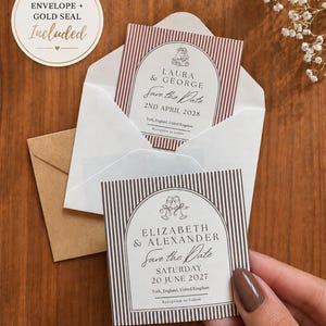 Personalised Save The Date Magnet | Vintage Stripe Wedding Invitation | Custom Fridge Magnet (6.5cm)