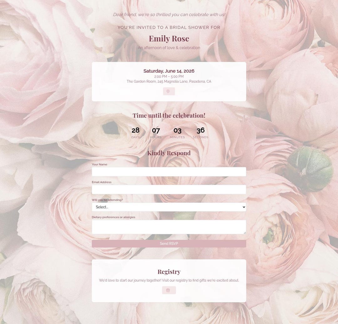 Floral Bridal Shower Interactive RSVP Website Template | Editable Canva ...