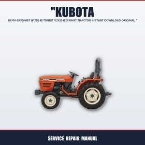 Könnte beinhalten: Ein orangefarbener Kubota-Traktor mit weißen Rädern vor weißem Hintergrund. Der Traktor trägt die Aufschrift "KUBOTA" und "B1750HST". Der Text "SERVICE REPAIR MANUAL" befindet sich am unteren Bildrand.