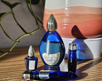 Set de perfumes vintage Bourjois Evening in Paris de 4 piezas - Montreal, frasco de vidrio azul cobalto