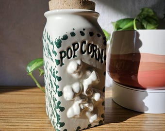 Tarro de palomitas de maíz de cerámica artesanal vintage de Jacquelyn, decoración retro para noches de cine, cerámica verde esponjada.