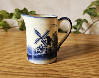 Vintage Blue and White Windmill Creamer | Made in Japan Delft Style Pitcher