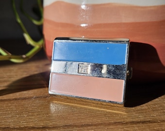 Sällsynt miniatyr Bourjois Springtime in Paris Compact - 1930-tals Art Deco-dubbelkommod - Rosa & Blå Emalj - GRATIS spårbar frakt