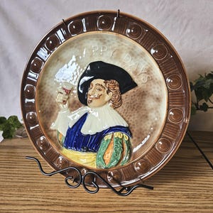 Vintage Falcon Ware Cavalier Wall Plate - 1940s J Kleiner & Sons Hand Painted Relief - Happy Days Made In England Ceramic Decor Charger