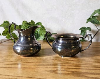 Antike frühe 1900er Jahre Derby Silver Co. Milchkännchen & Zuckerdose Set | EPNS #1147