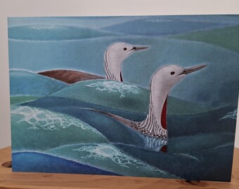 Rain Geese, Red Throated Divers in the Bay of Stoer. Blank greeting card