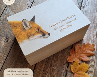 Personalized treasure chest with hand-painted fox | Wooden box with custom text | Treasure chest for children | Baby shower gift | Collector's box
