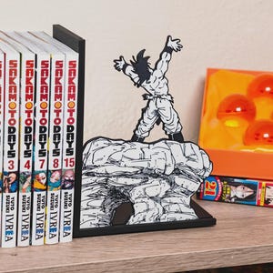 Anime Power Scene Bookend | Manga Cliff Pose Book Holder | Action Shelf Decor | Geek Gift for Anime Lovers image 1