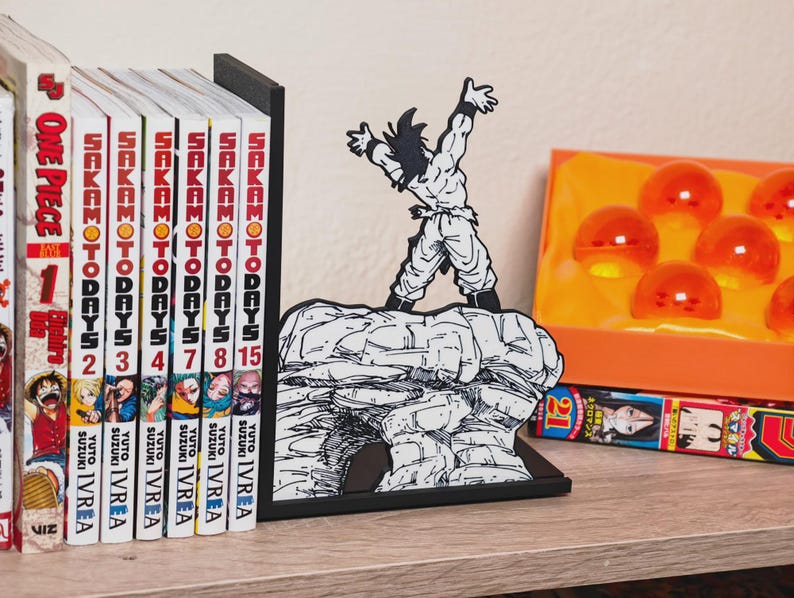 Anime Power Scene Bookend | Manga Cliff Pose Book Holder | Action Shelf Decor | Geek Gift for Anime Lovers image 1