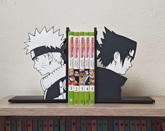 Juego de sujetalibros Anime Rival Duo / Soporte para libros con personajes enfrentados al estilo manga / Decoración para estantes / Regalo friki para amantes del anime