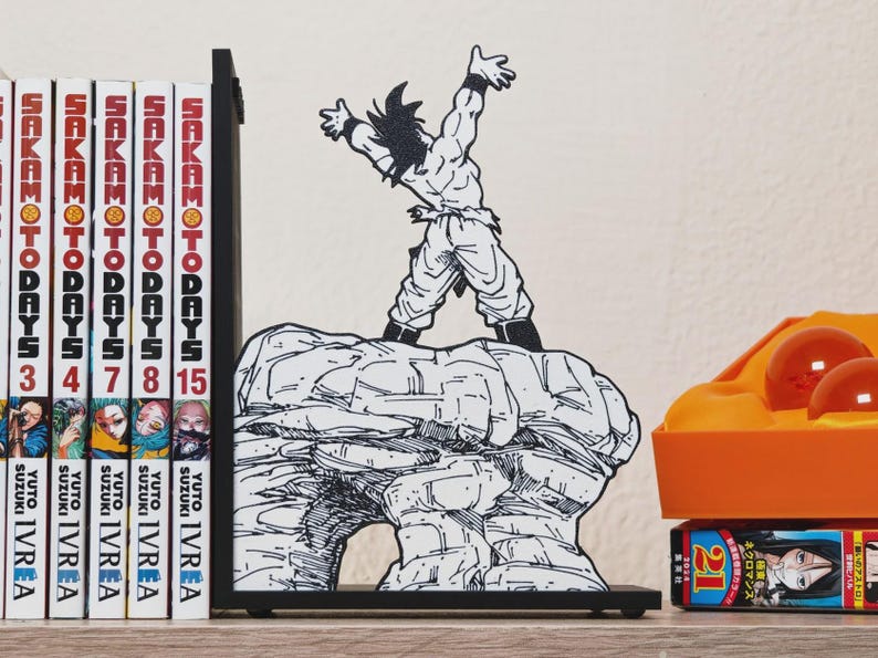 Anime Power Scene Bookend | Manga Cliff Pose Book Holder | Action Shelf Decor | Geek Gift for Anime Lovers image 2