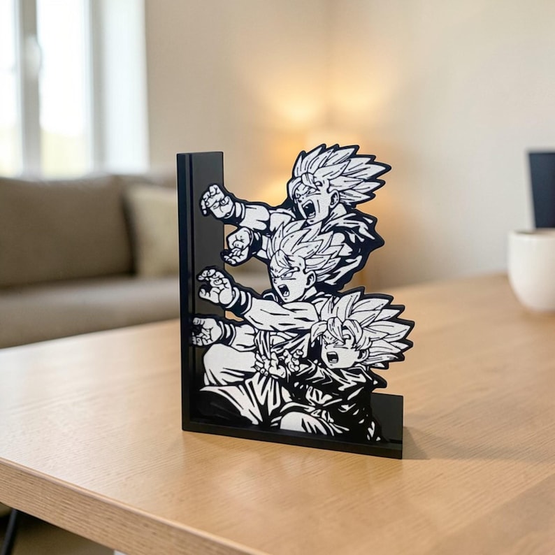 Sujetalibros Anime Power Up / Soporte para libros con escenas de energía manga / Decoración de estantería de acción / Regalo geek para amantes del anime imagen 5