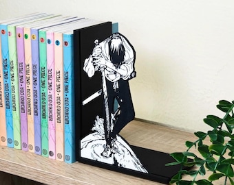 Dark Anime Swordsman Bookend | Manga Warrior Book Holder | Samurai Style Shelf Decor | Geek Gift for Anime Fans