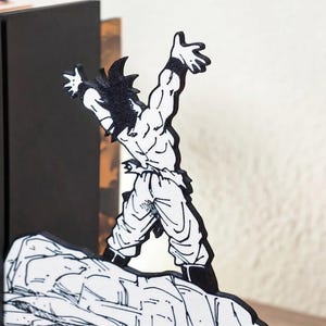 Anime Power Scene Bookend | Manga Cliff Pose Book Holder | Action Shelf Decor | Geek Gift for Anime Lovers image 5