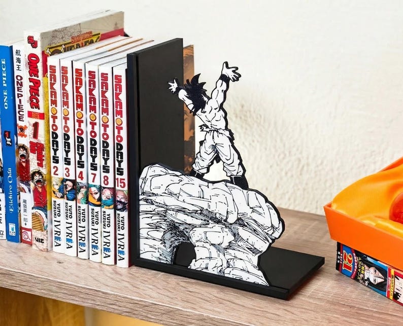Anime Power Scene Bookend | Manga Cliff Pose Book Holder | Action Shelf Decor | Geek Gift for Anime Lovers image 3