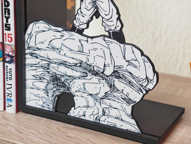 Anime Power Scene Bookend | Manga Cliff Pose Book Holder | Action Shelf Decor | Geek Gift for Anime Lovers image 4