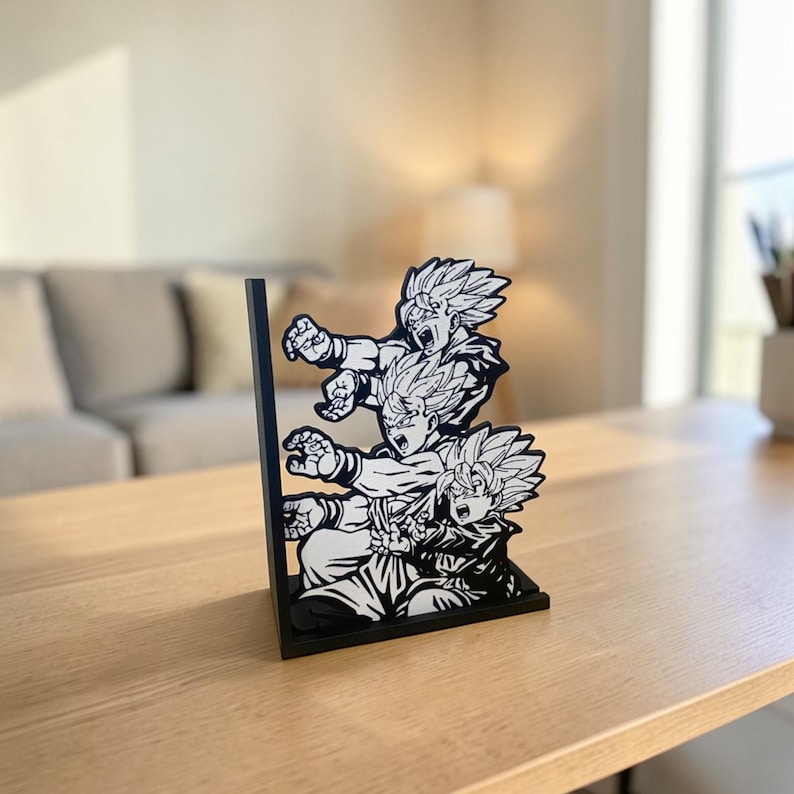 Sujetalibros Anime Power Up / Soporte para libros con escenas de energía manga / Decoración de estantería de acción / Regalo geek para amantes del anime imagen 4