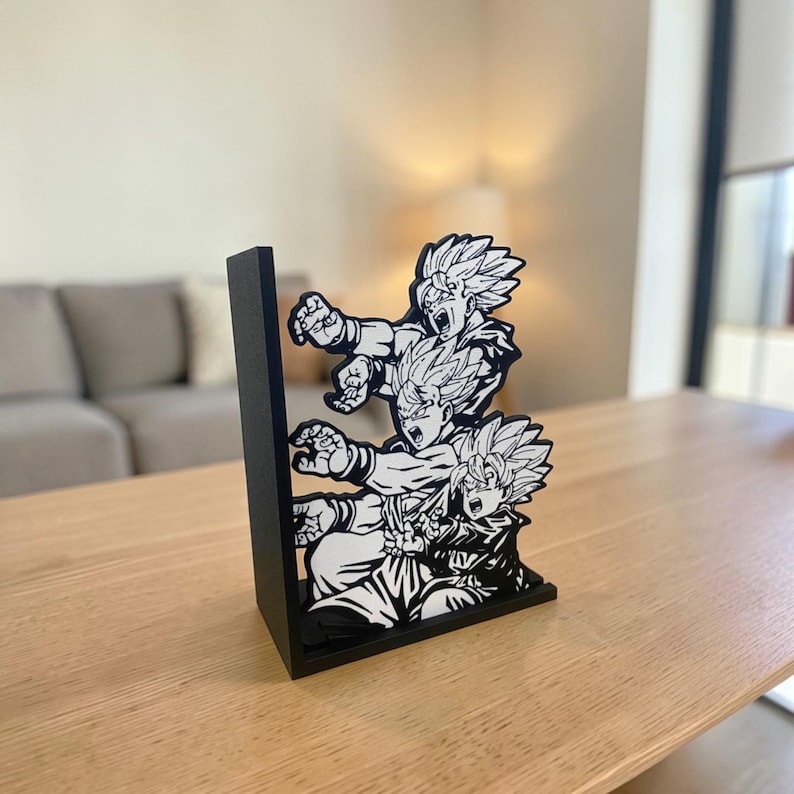 Sujetalibros Anime Power Up / Soporte para libros con escenas de energía manga / Decoración de estantería de acción / Regalo geek para amantes del anime imagen 7