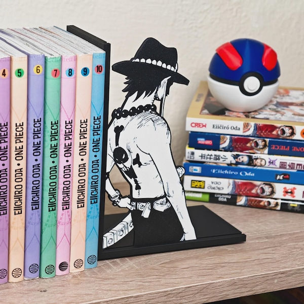 Anime Pirate Bookend | Manga Shelf Decor, Black White Manga Art