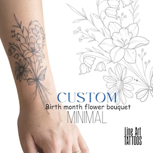 Custom Floral Bouquet Tattoo Design – Birth Month Flowers - Mothers day personalised gift (Digital Download)
