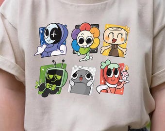 Koszulka Dandy's World, młodzieżowa koszulka gamingowa, koszulka Sprunki Kids, koszulka z uroczą postacią z gry, koszulka fana Robloxa