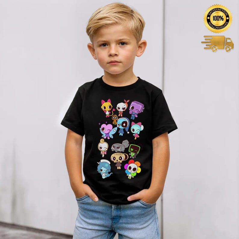 Dandys World T-shirt, barnkläder, födelsedagspresent till videospel, speltröja för ungdomar, tecknad speltröja, speltröja för flickor, Sprunki-tröja bild 3