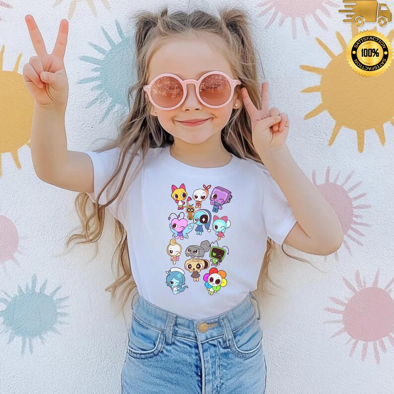 Dandys World T-shirt, barnkläder, födelsedagspresent till videospel, speltröja för ungdomar, tecknad speltröja, speltröja för flickor, Sprunki-tröja bild 2