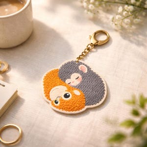 Punch Monkey Needle Keychain | Unique Textile Art Key Fob | Aesthetic Bag Charm | Personalized Gift Idea