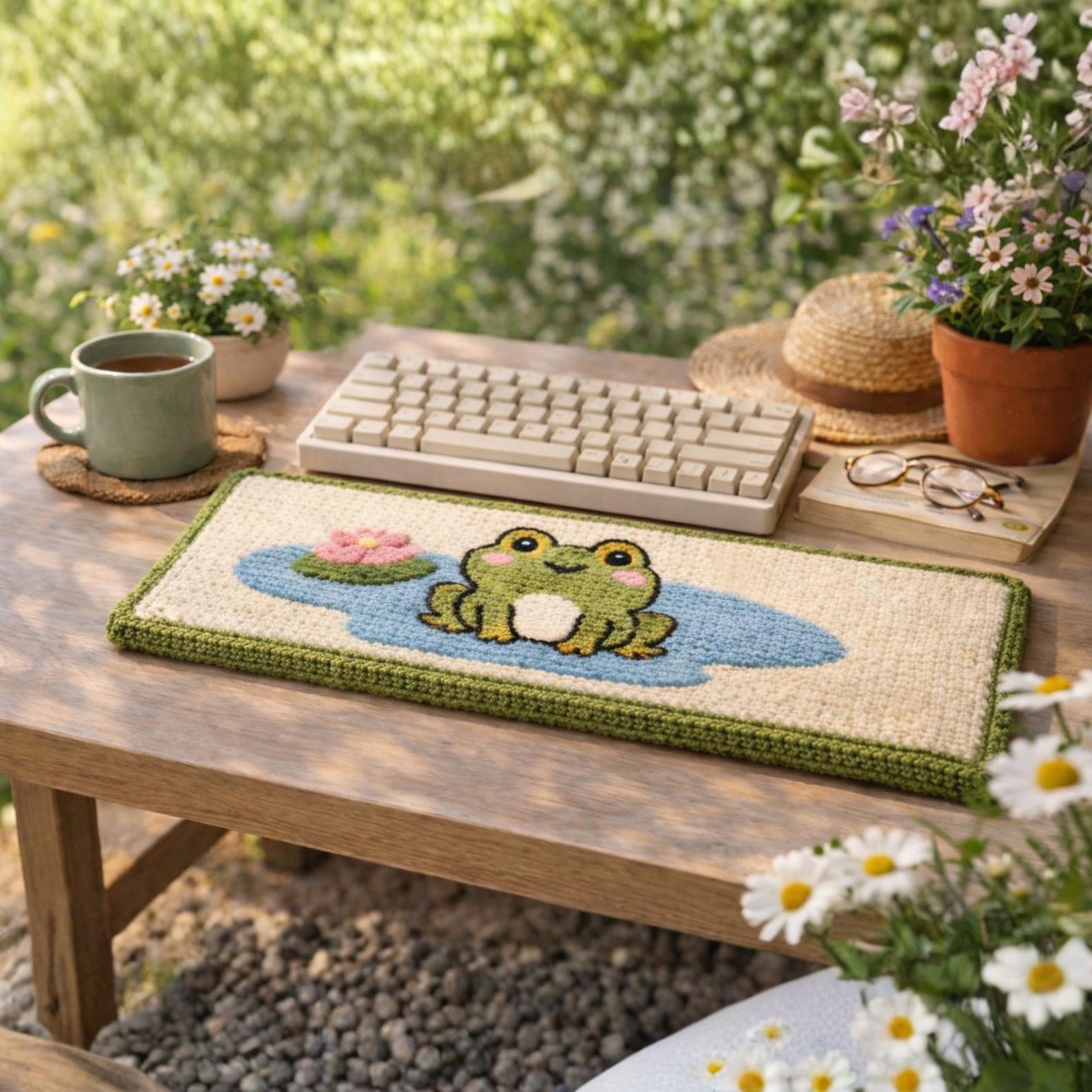 Frog Keyboard Wrist Rest, Crochet Desk Mat, Cute Frog Mouse Pad ...