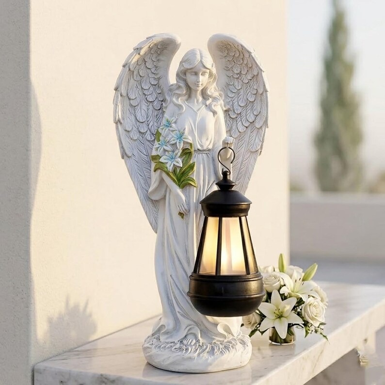 Solar Angel Garden Statue With LED Light, Outdoor Memorial Decor, Yard ...