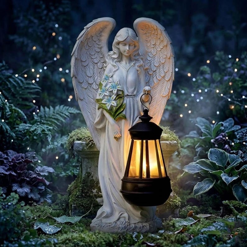 Solar Angel Garden Statue With LED Light, Outdoor Memorial Decor, Yard ...