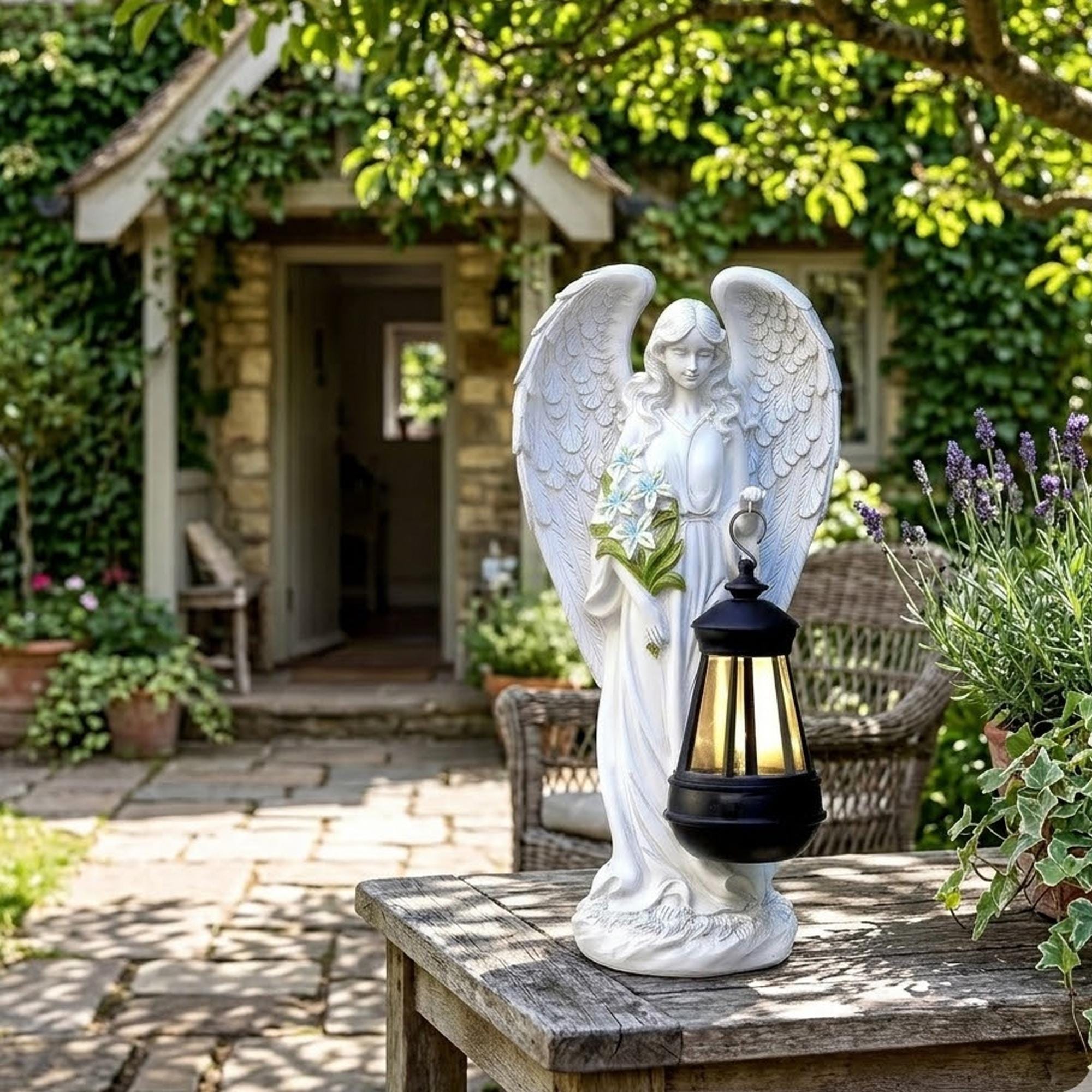 Solar Angel Garden Statue With LED Light, Outdoor Memorial Decor, Yard ...