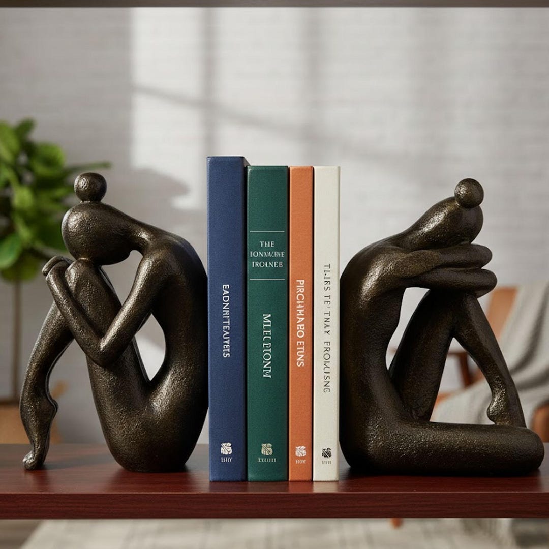 Modern Resin Bookends - Abstract Couple Figurines, Minimalist Shelf ...