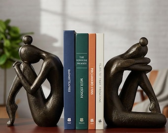 Modern Resin Bookends - Abstract Couple Figurines, Minimalist Shelf Decor, Bronze Finish Book Holder, Artistic Home Accent