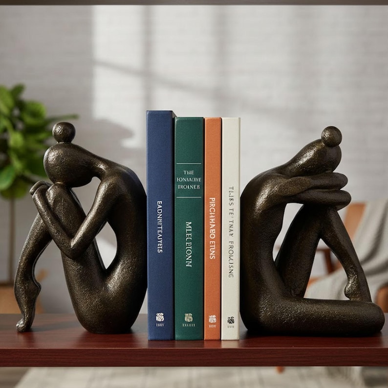 Modern Resin Bookends - Abstract Couple Figurines, Minimalist Shelf ...