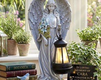 Solar Angel Garden Statue with LED Light, Outdoor Memorial Decor, Yard Art Ornament 13.2”