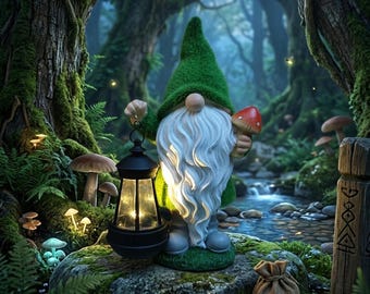 Solar Gnome Garden Statue with Lantern, Resin Gnome Holding Mushroom, Outdoor Garden Decor, Yard Art Gift for Mom