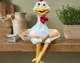 Silly Resin Chicken Shelf Sitter, Funny Farmhouse Decor Ornament