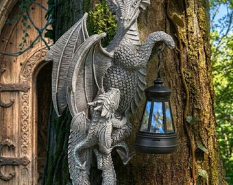 Solar Dragon Tree Hugger Statue, Dragon Solar Garden Light, Tree Hugger Outdoor Lantern Decor, Cute Yard & Pathway Decor, Garden Statues