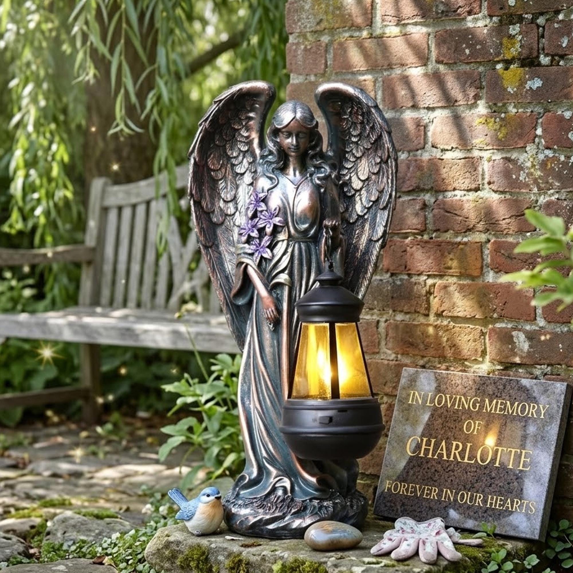 Solar Angel Garden Statue With LED Light, Outdoor Memorial Decor, Yard ...