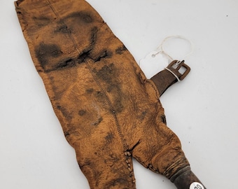 Rare Antique Authentic Leather Brass Double Shot Flask Pouch Belt c 1800’s